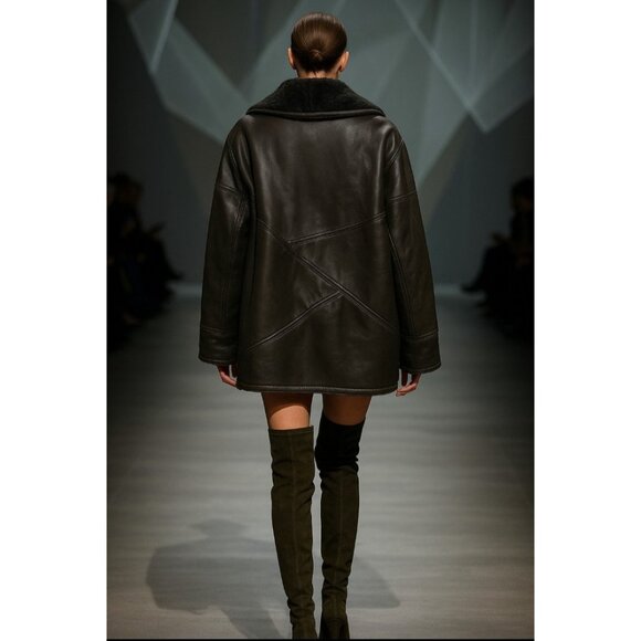 Umberto Olivieri Italy Leather Fur Coat Jacket  Oversized Designer Sparrling - Picture 9 of 16